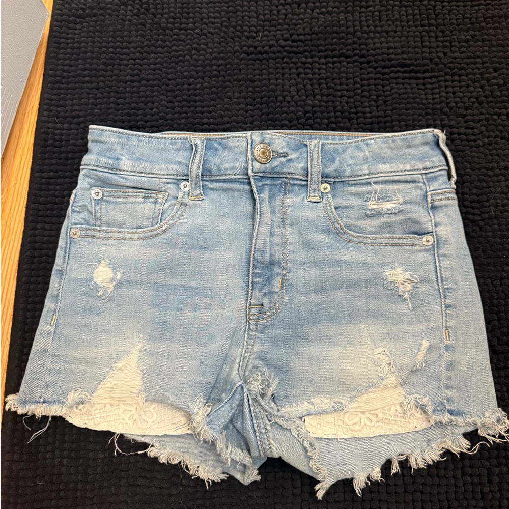 American Eagle Outfitters Blue Jean Shorts Distressed High-Waisted